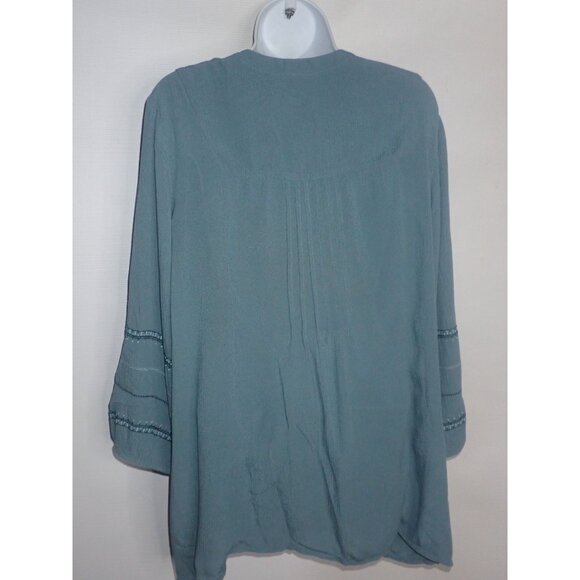 J. Jill Blue Long-Sleeve‎ Button-Down Tunic Blouse Gauzy Pintuck PM Boho Casual - Picture 6 of 7